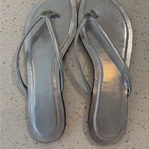 Tory Burch Metallic Silver Flip Flops